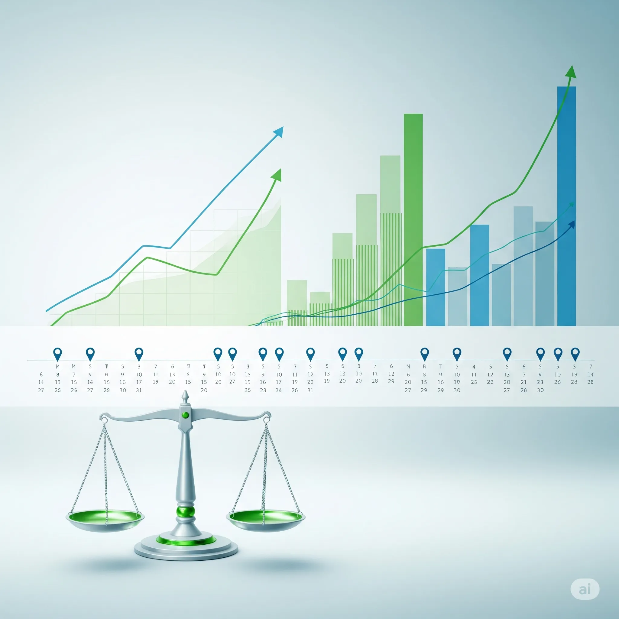 Picture of charts and balancing scales.